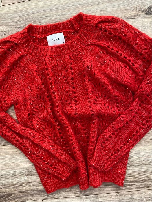 Sweter damski wełniany z wełną L 40 czerwony alpaka moher na jesień zimę Cubus Cos Samsoe Vero Moda