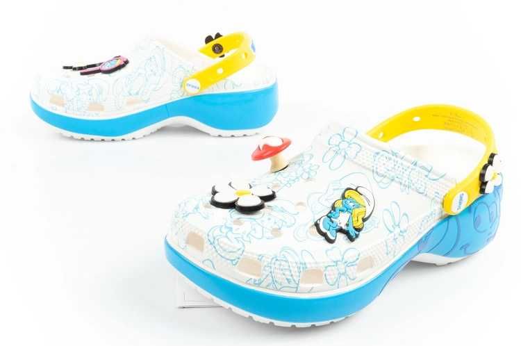 Crocs Smurfs klapki chodaki damskie na platformie Smerfy r. 36-42