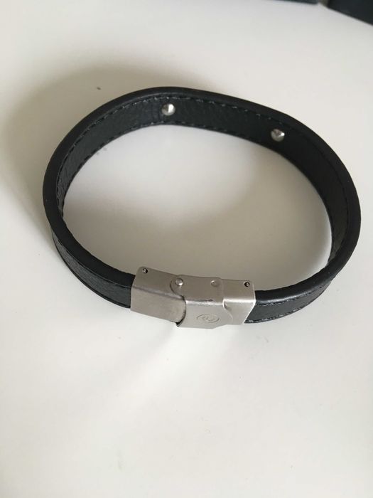 prosta bransoletka Lancerto, czarna, skóra naturalna