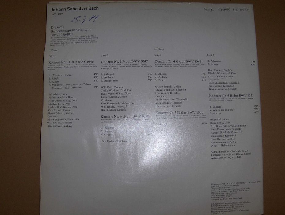 Bach - Die Sechs Brandenburgischen Konzerte 2 LP