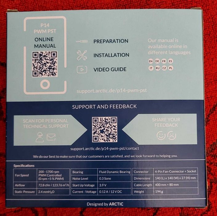 Ventoinha 140mm Arctic P14 PWM PST 1700RPM 4 Pinos PWM Preta