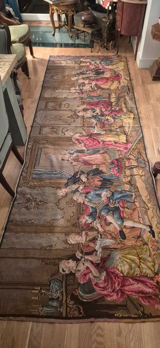 Ogromny pałacowy gobelin żakardowy tapiseria Francja 364x122cm unikat