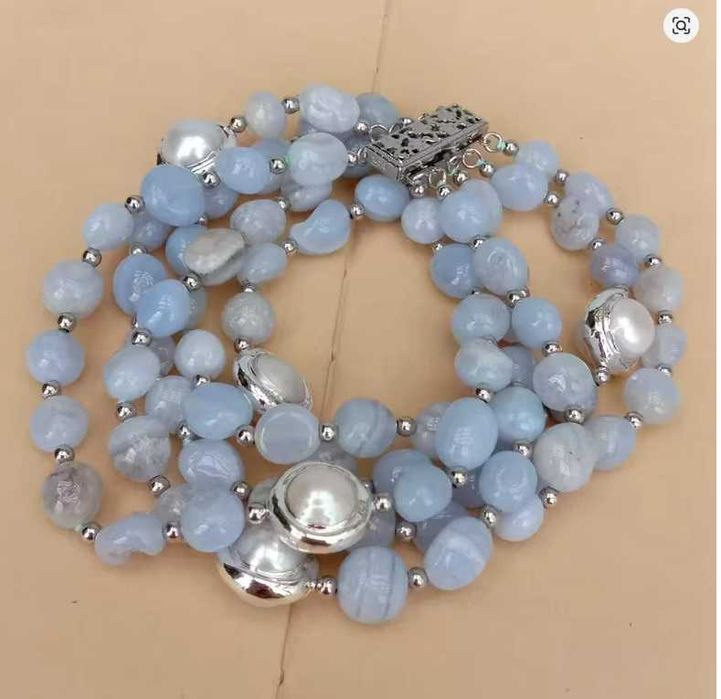 Piękna Bransoletka z Naturalnego niebieskiego agatu koronkowego