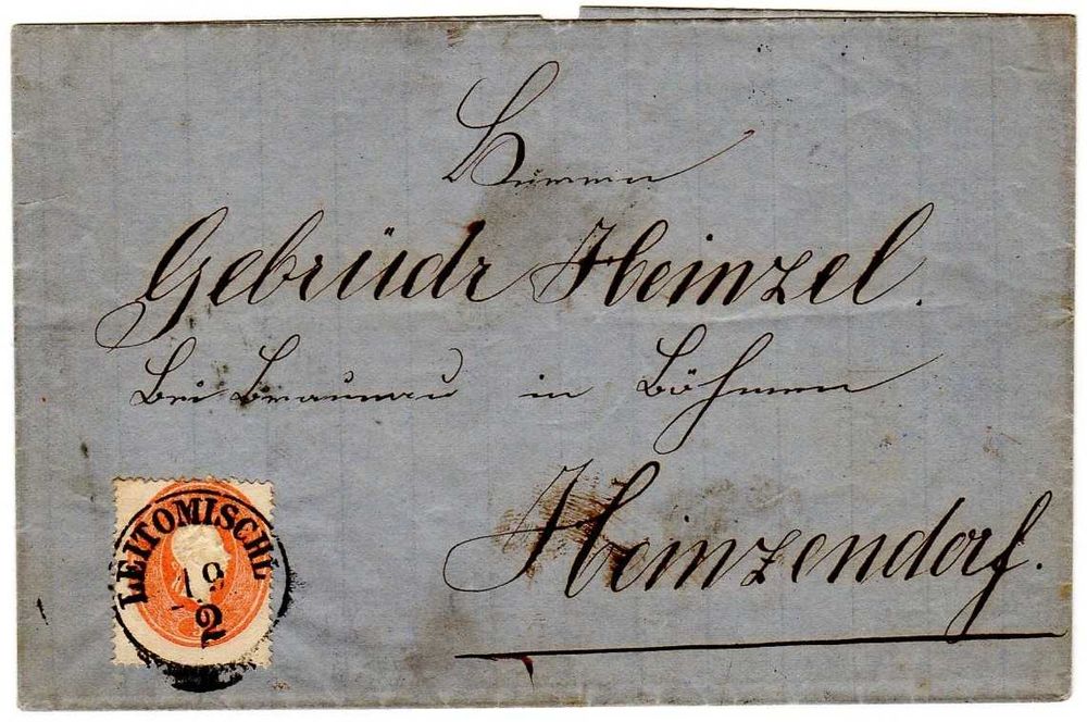 RARA Carta de 1862 com Selo Postal da Áustria de 5 Kreuzer