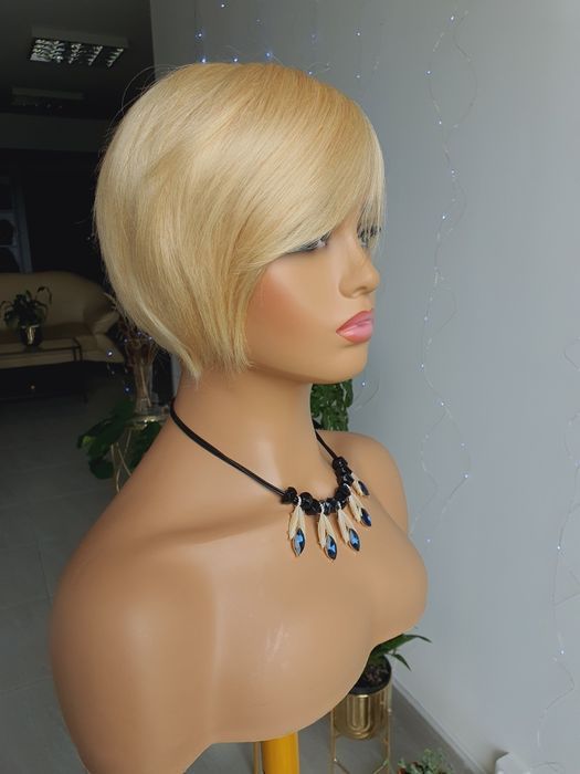 Peruka z włosów naturalnych w 100% krótka blond Beata
