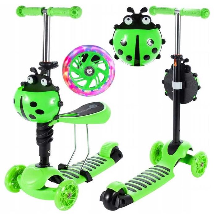 Hulajnoga Trójkołowa Balansowa Biedronka Dla Dzieci 3w1 Led Zielona