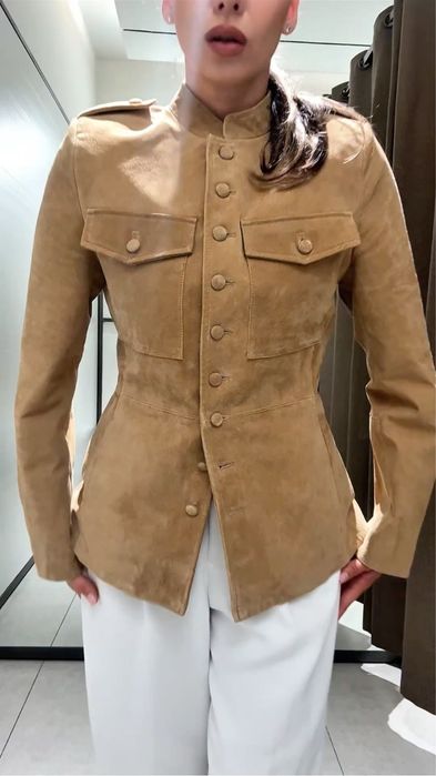 Куртка замшева zara, нюд, S M