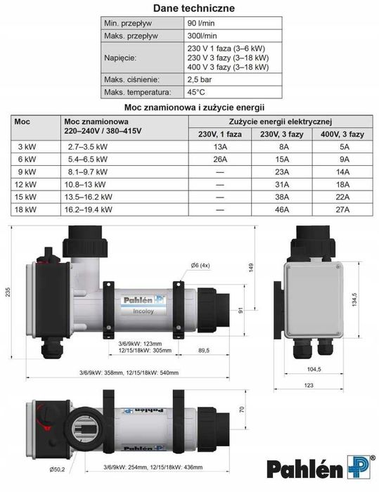 Mocna GRZAŁKA DO BALII ogrodowej Pahlen Aqua Compact 6.0 kW z termostatem | Do basenu jacuzzi spa bani bali 6kW