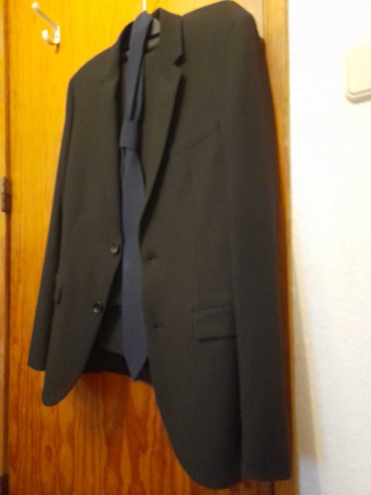 Blazer Preto Fato Super Slim Fit Mango Tamanho L + Gravata Azul