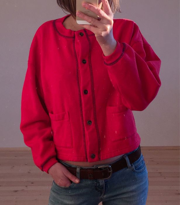 Bluza sweter rozpinany czerwona krótka luźna S Vintage
