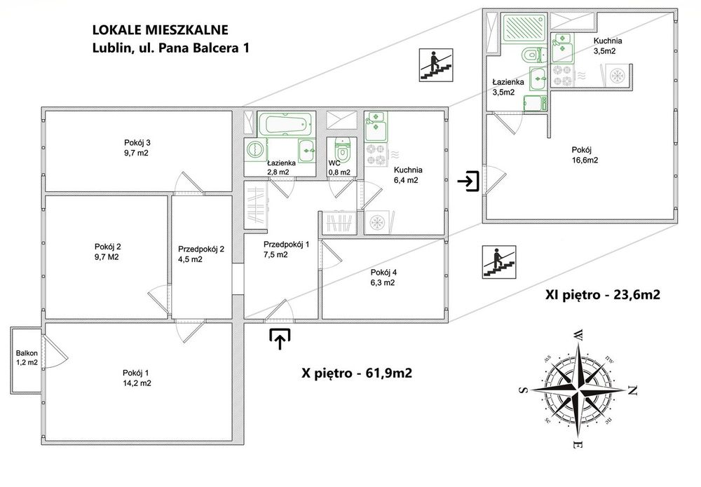 Unikat: Mieszkanie 62M+ Niezależne Studio 24M/ 2 Poziomy Panorama Lsm