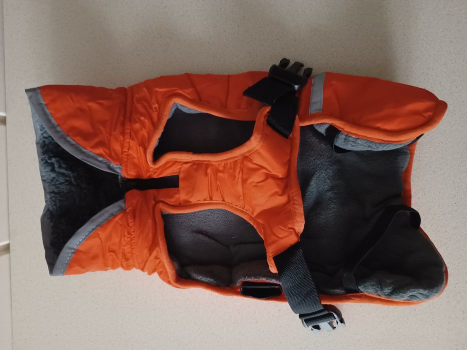 Kurtka dla psa z polarem, wodoodporna z odblaskami pomarańcz