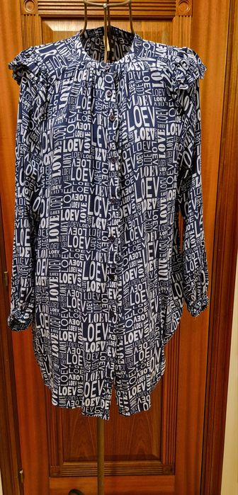 Koszula tunika   XXL plus size bluzka sukienka bawełna granatowa wzór wnapisy