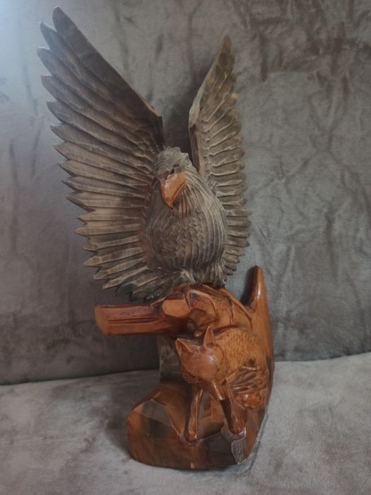 Rzeźba w drewnie, Orzeł i lis. Vintage PRL