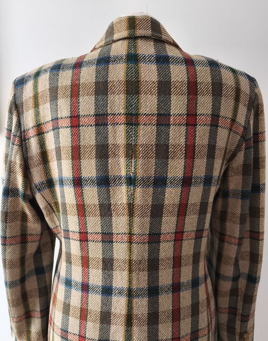 Jedwabna marynarka vintage marki Daks w kratę perełka vintage rozmiar