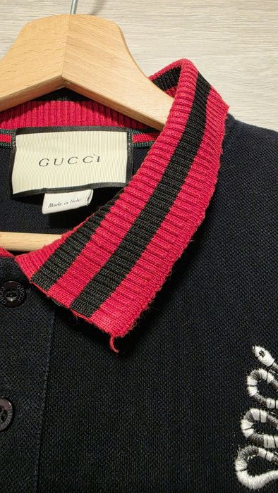 GUCCI koszulka polo męska czarna z haftowanymi elementami short sleeve S