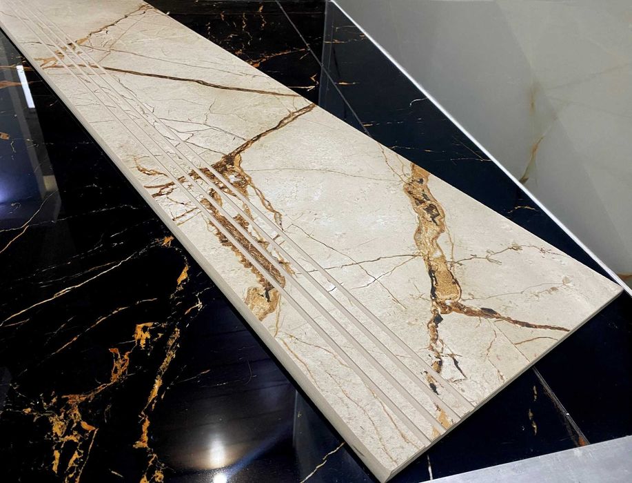 Matowe płytki na schody 120x30 marmurowe BEŻ/BRĄZ - NOWOŚĆ