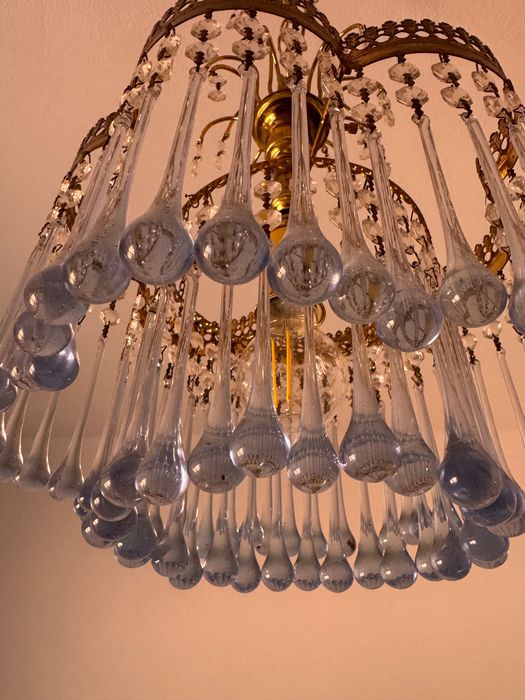 Candeeiro de Teto Antigo em Cristal – Artesanal – Excelente Estado