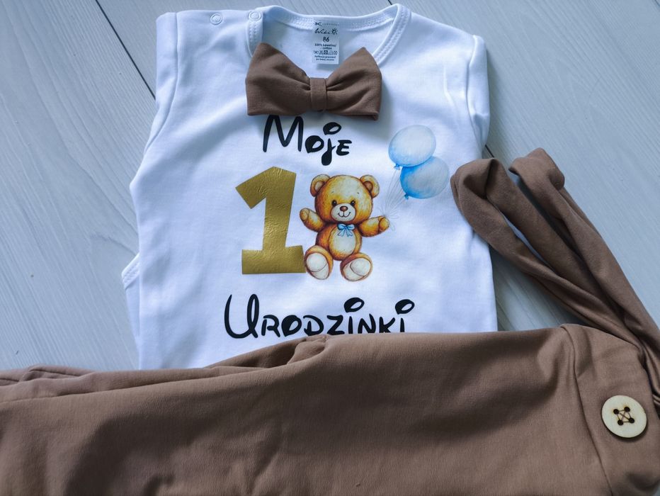 Komplet dla chłopca na rok pierwsze urodziny miś farma