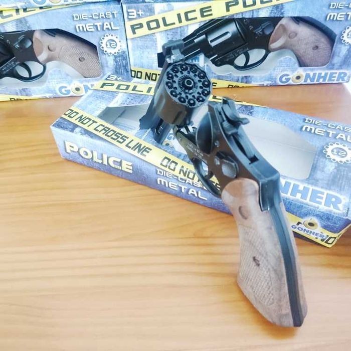 Pistola de policia metal de fulminantes 12 tiros 26,5x4x15cm