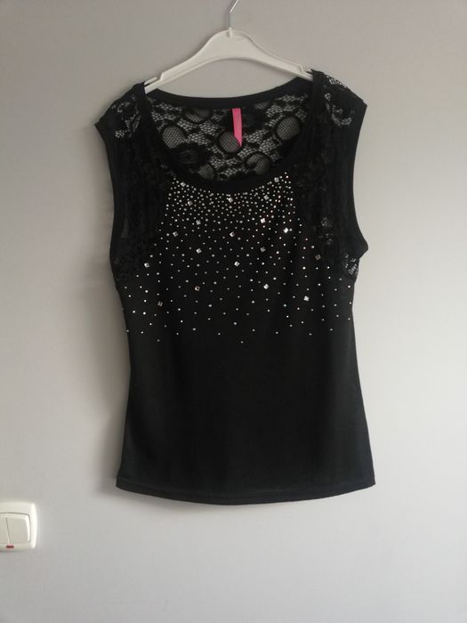 Bluzka elegancka cekiny koronka komunia bawelna