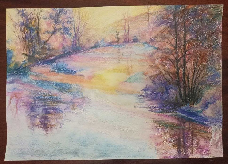 Картины акварельными карандашами, пастелью, акварелью в рамах