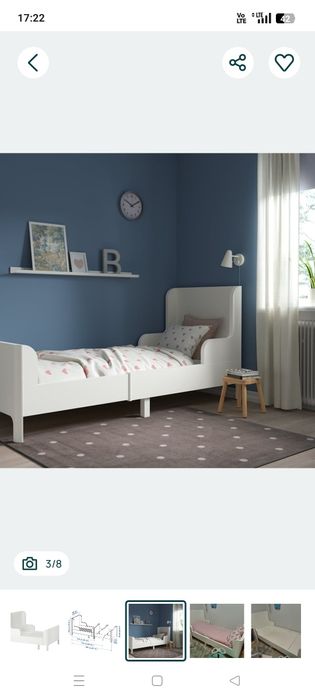 Rozsuwane łóżko białe Ikea Busunge z materacem, 80x200 cm