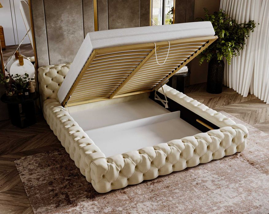 Łóżko chesterfield 160x200 180x200 Vigo - z pojemnikiem i stelażem