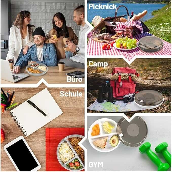 Zestaw 2 pojemniki miska z 3 przegródkami, szczelne pojemniki lunchbox