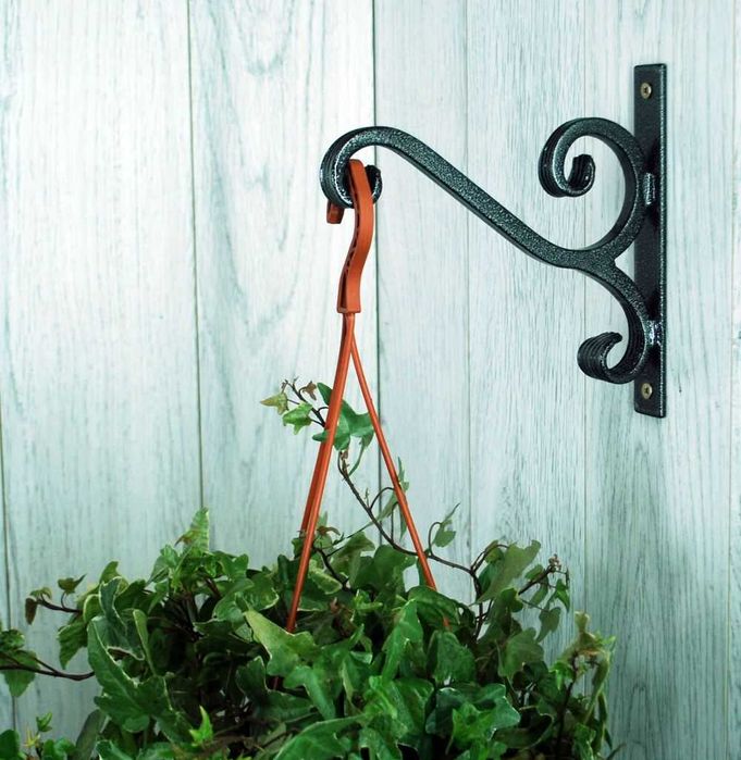 Wieszak Hak Uchwyt metalowy kuty na doniczkę - Srebrny Antyczny (W40)