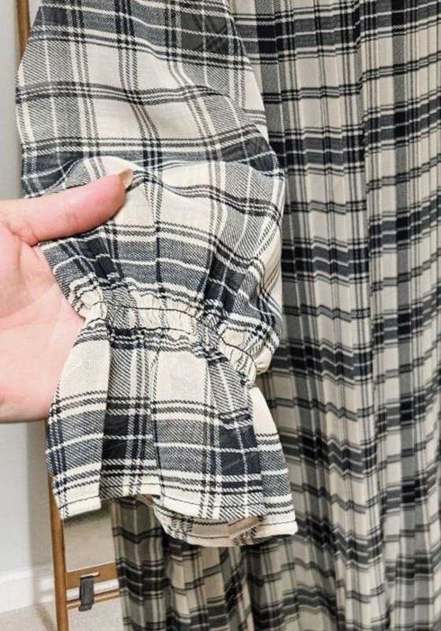 Шифоновое плиссированное платье с рукавом Primark клетка, р. L/XL