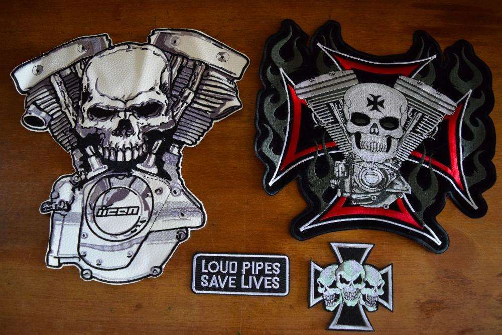Emblemas ou bordados Motard skull cruz de malta chopper bobber pista