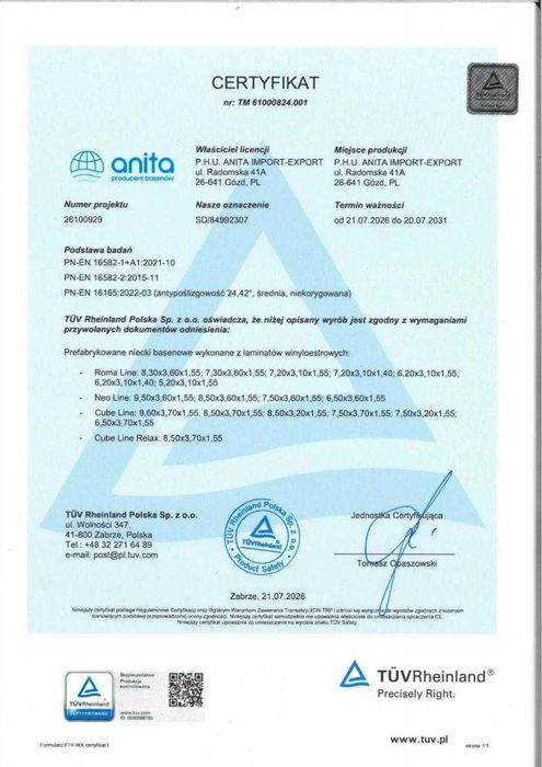 Basen ogrodowy wkopywany Roma Line 730x360x155 poliestrowy - PRODUCENT