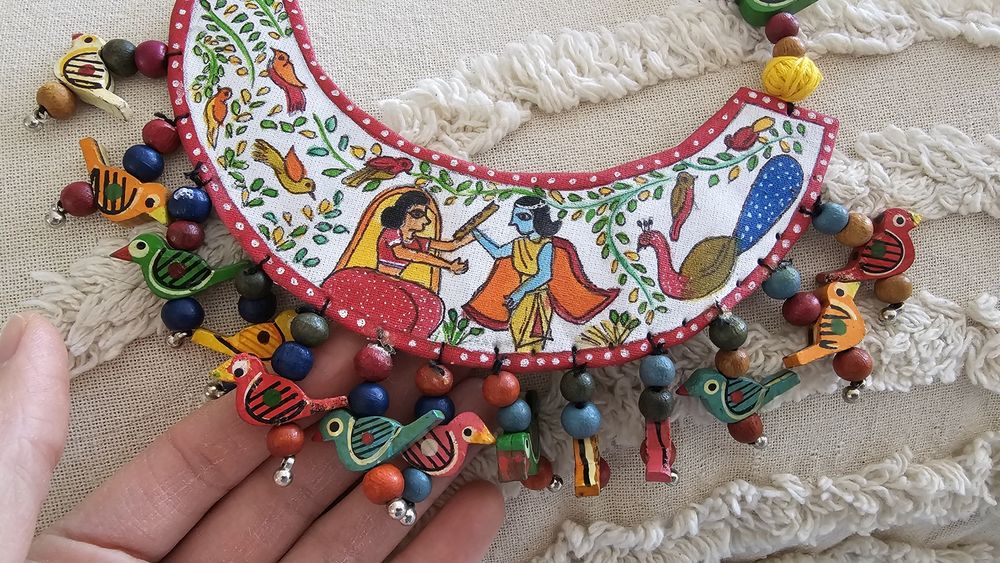 Boho folk hippie piękny kolorowy naszyjnik ptaki