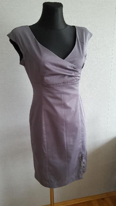 elegancka szara sukienka ołówkowa dekolt s 36