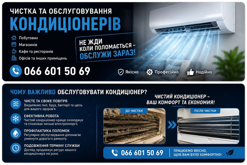 Обслуговування кондиціонерів. Діагностика, чистка.