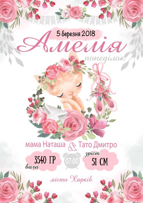 Метрика плакат постер для малюка