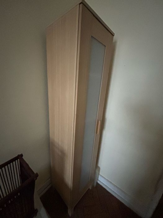 Esta é uma coluna IKEA Aneboda em cor de bétula com uma porta de painel translúcido.