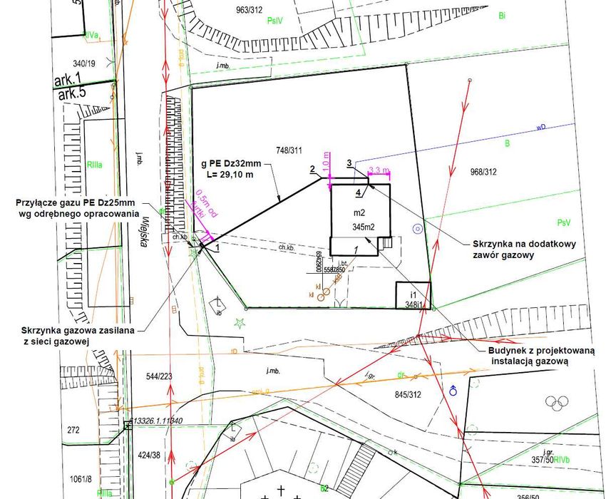 Projekty instalacji i przyłączy sanitarnych - wod-kan, gaz, c.o.