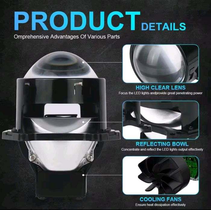 LED ЛІНЗИ 3.0" / BI-LED | 120W | 6000K | Дуже яскраві