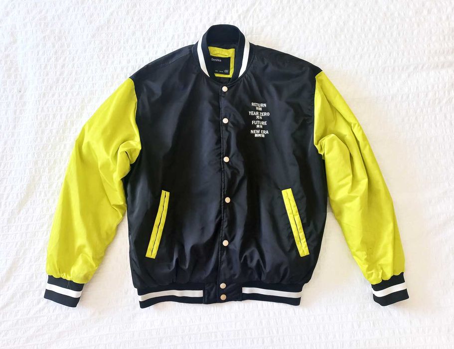 Casaco Blusão Bomber Impermeável Preto Amarelo L Bershka