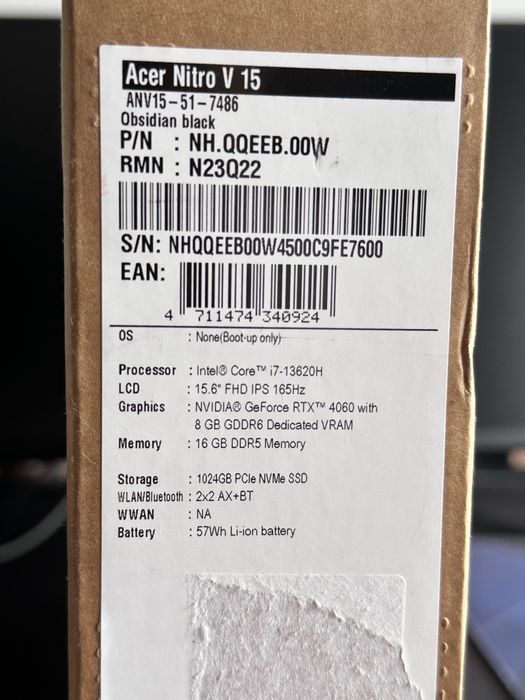 Acer Nitro V15 | i7-13620H | RTX 4060 | 16GB DDR5 | 1TB | Garantia até 03/2028