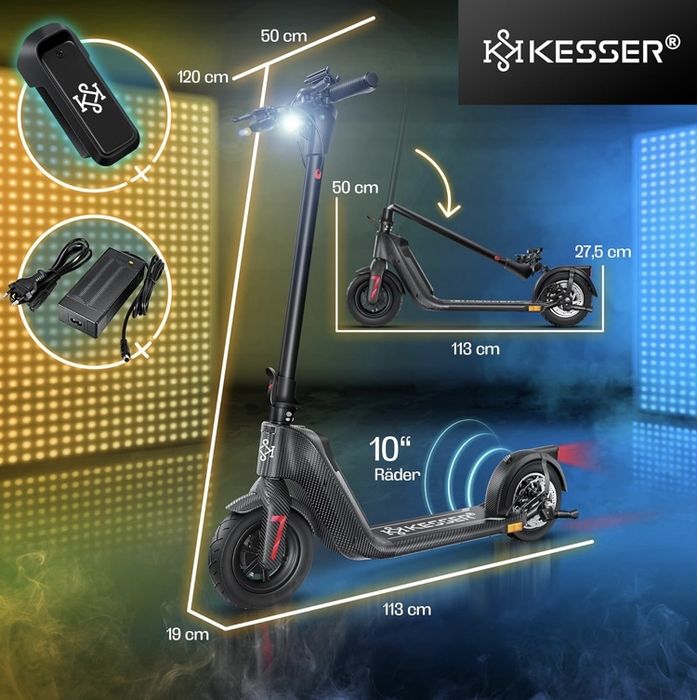Hulajnoga elektryczna KESSER e-scooter 40 km 120 kg 20 km/h koła 10"
