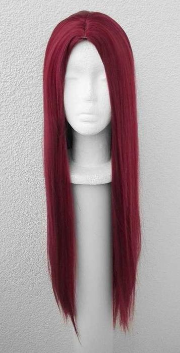 Peruka prosta długa czerwona bordowa cosplay wig z przedziałkiem wino