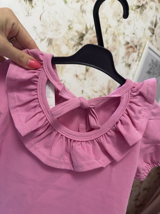 Zula Handmade nowość różowa bluzeczka z falbanką 86 cm