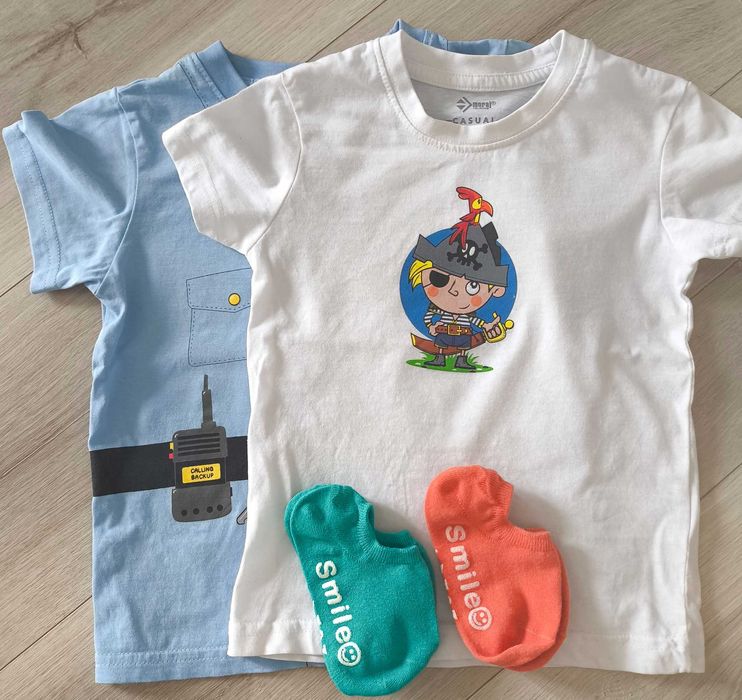 Koszulki t-shirty 2szt. bawełna 104 + 2 pary skarpetek gratis