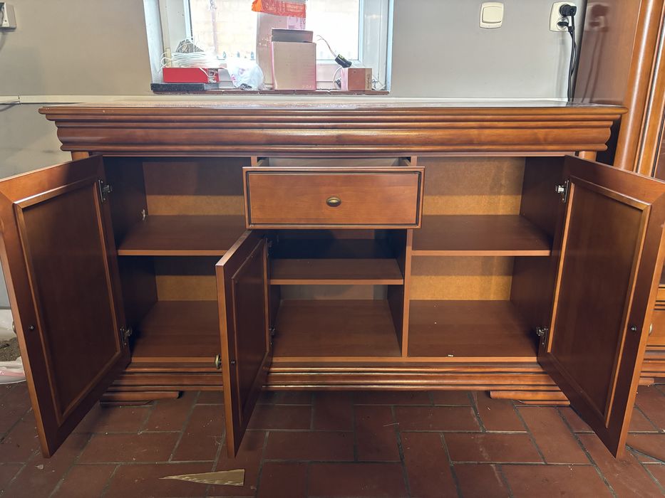 Drewniane Meble Komplet Komoda Szafka RTV Witrynka Lustro