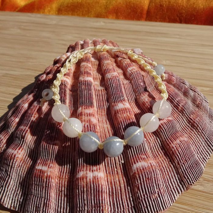 Bransoletka makramowa Akwamaryn Nefryt biały Regulowana