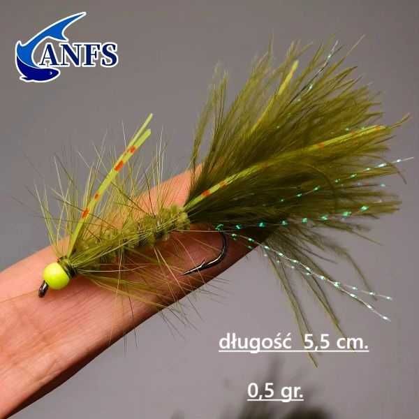 Sztuczne muchy wędkarskie dł. 5,5 cm waga 0,5 gr. 3 szt.