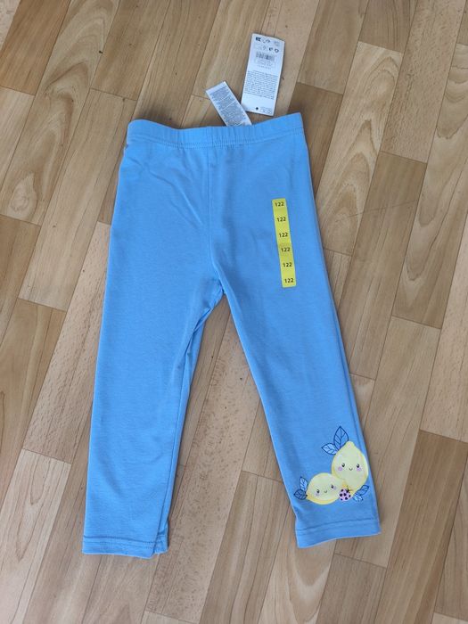 Nowe  niebieskie getry legginsy 3/4 cytryny r.116-122
